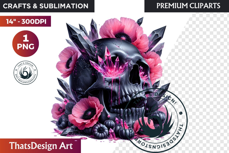 Pink and Black Gothic Halloween Skulls Clipart, pastel goth