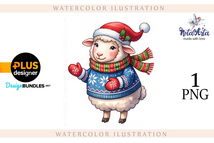Christmas Sheep in Watercolor Style