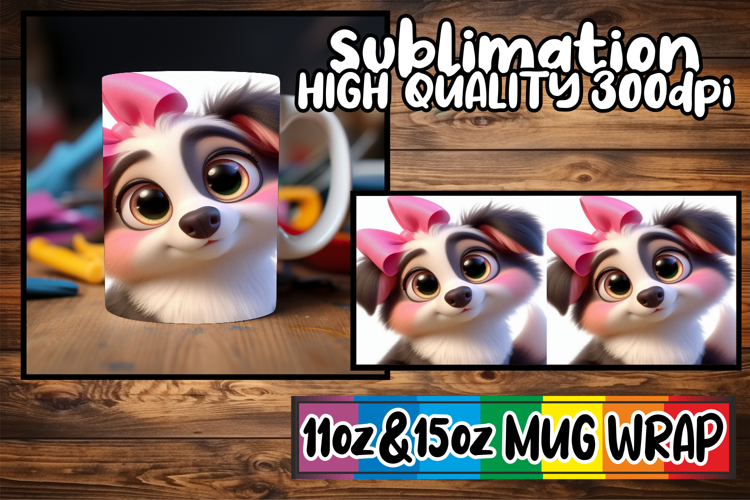 Perfect start sublimation 11oz 15oz mug wrap, 3D Dog