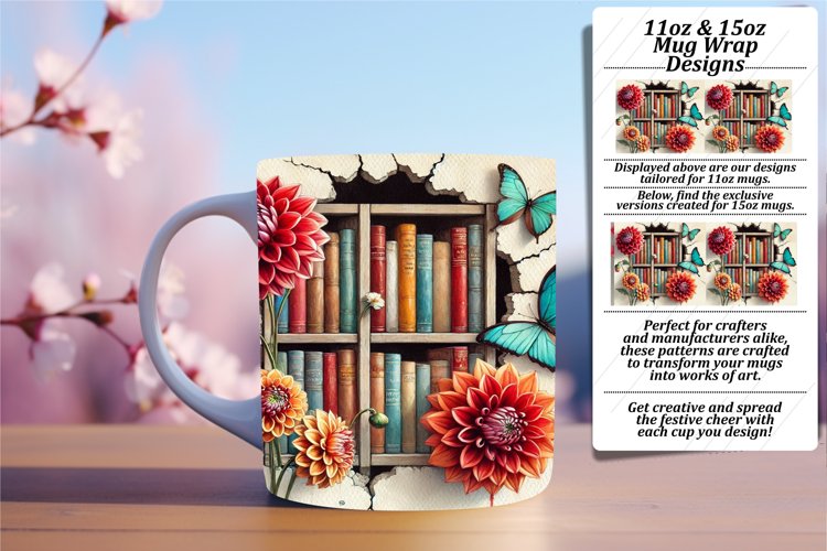 Chic 11oz Mug Wrap Png Template , Books