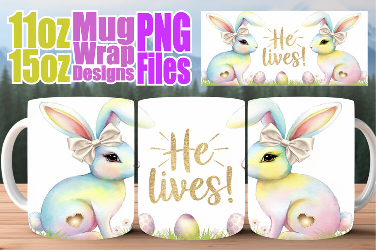 Cheerful smiles 11oz 15oz sublimation wrap, Easter Bunny example image 1