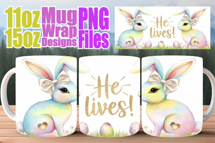 Cheerful smiles 11oz 15oz sublimation wrap, Easter Bunny
