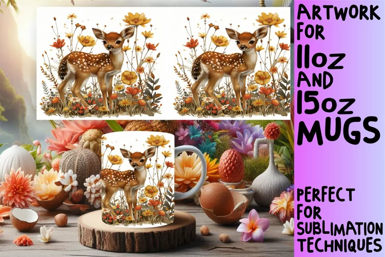 Deer Watercolor Pattern Mug Wrap Sublimation