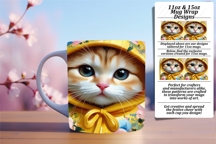 Radiant 15oz Mug Wrap Png Artwork , Cute Cat
