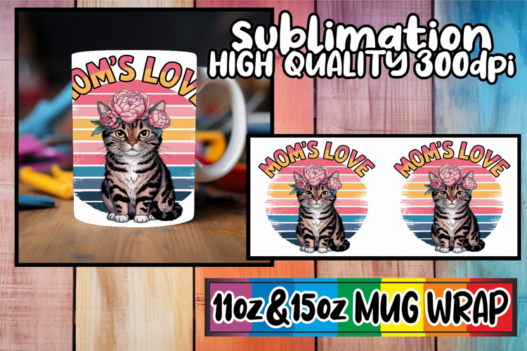 Vibrant hues 11oz 15oz mug wrap, Cat Lover