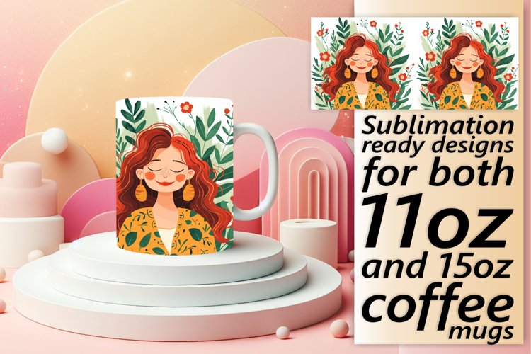 Watercolor Flower Portrait Mug Wrap Design 11oz/15oz example image 1