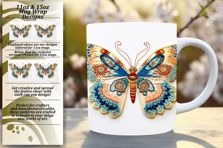 Serene Butterfly Mug Sublimation Art