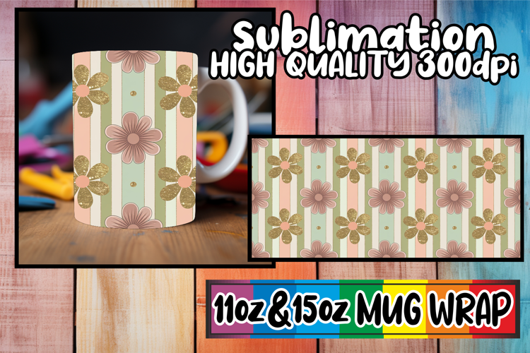Vibrant escapes 11oz 15oz sublimation wrap, Gold Flower