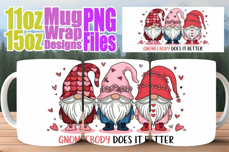 Happy moments sublimation mug wrap, Love Gnome