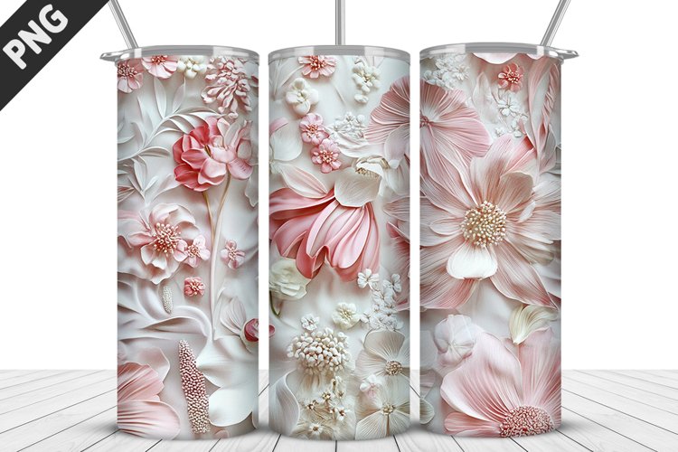 3D White Flowers Tumbler Wrap | Sublimation Design | Tumbler example image 1