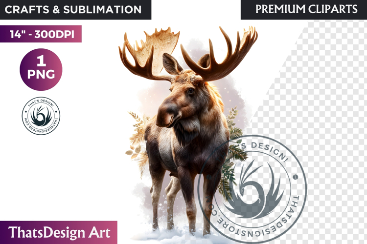 Moose Watercolor Arctic Winter Animal Clipart Wildlife PNG