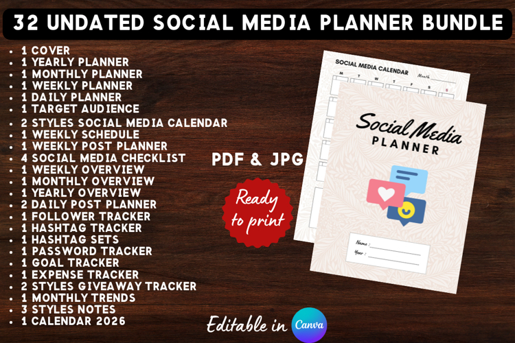32in1 Printable Social Media Planner Template Bundle 1