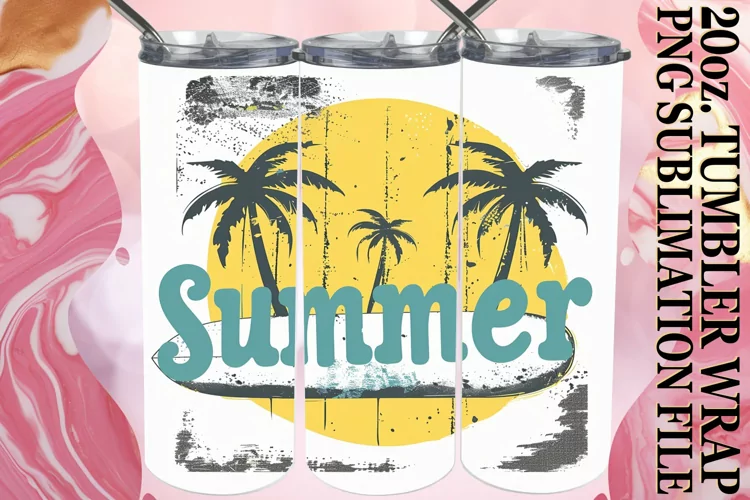 Retro Summer Design,Tumbler Wrap 20oz