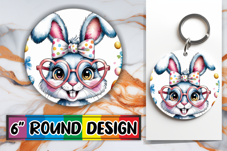 Radiant Circle Sublimation Keychain, Easter Bunny