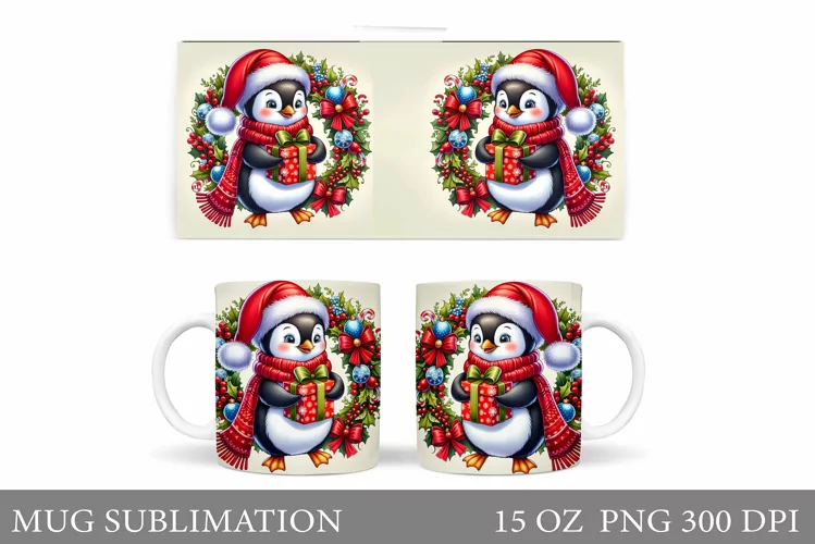 Christmas Penguin Mug Design. Christmas Mug Sublimation