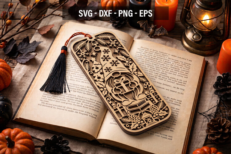 Christmas Gnome Bookmark SVG, Holiday Laser Cut Bookmark example image 1