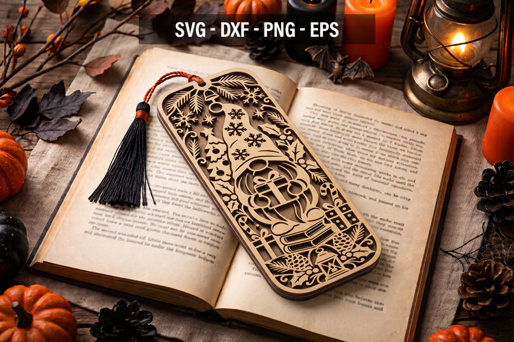 Christmas Gnome Bookmark SVG, Holiday Laser Cut Bookmark