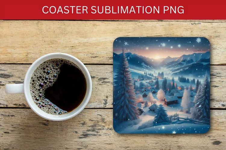square coaster - christmas village