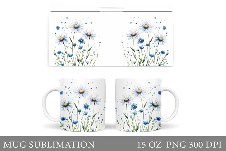 Flowers Mug Sublimation. Daisy Flowers Mug Wrap Design example image 1