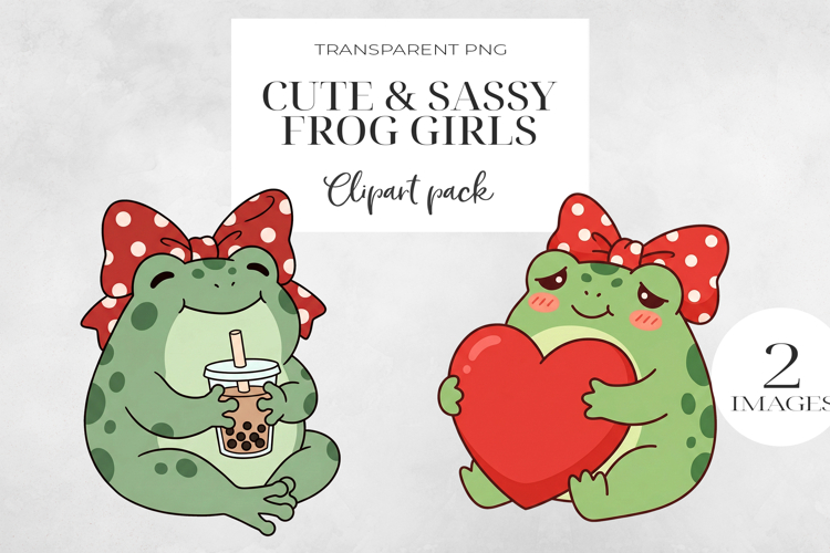 Cute Sassy Frog Girls PNG Clipart, Sublimation PNG.