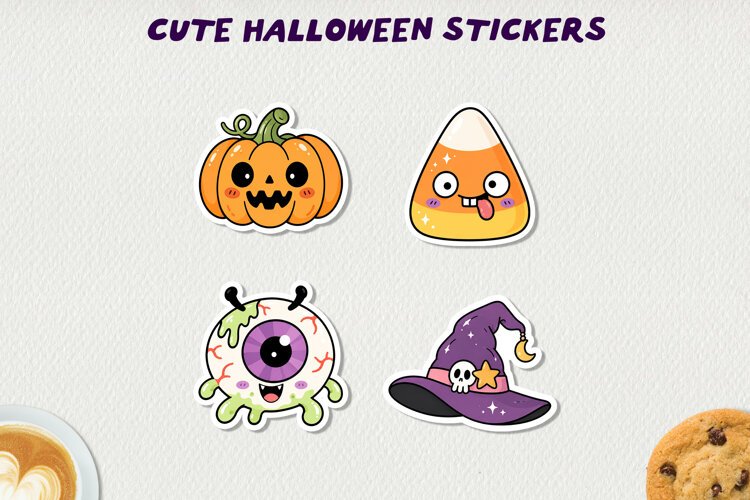 Cute Halloween Printable Stickers, Kawaii Spooky PNG. example image 1