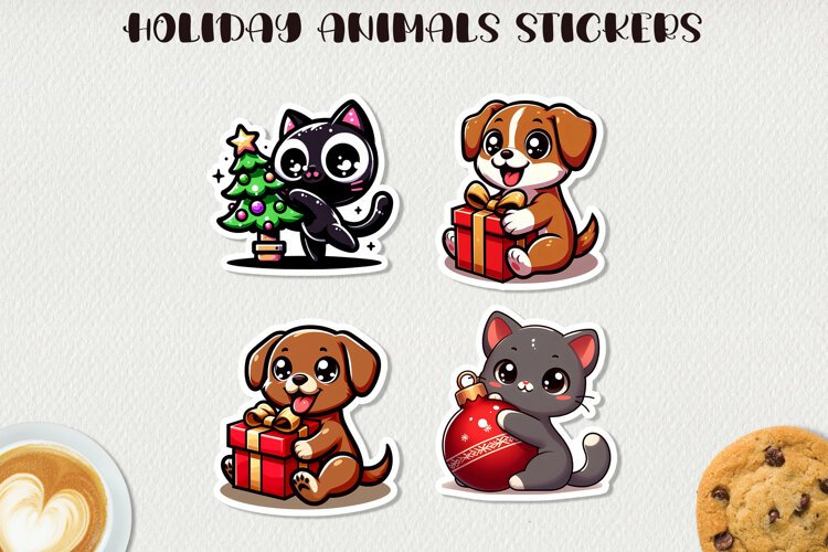 Cute Christmas Animals Stickers Kawaii Holiday Stickers example image 1