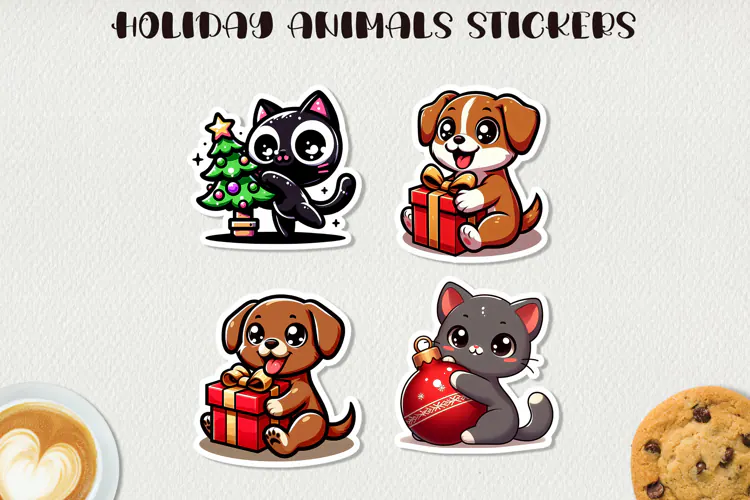 Cute Christmas Animals Stickers Kawaii Holiday Stickers