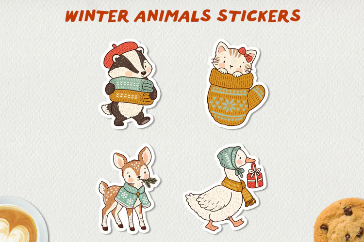 Cute Winter Animal Sticker PNG | Cozy Animal Clipart