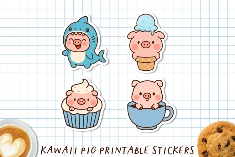 Kawaii Pig Stickers | Cute Cartoon Pigs PNG & Cricut Sheet.