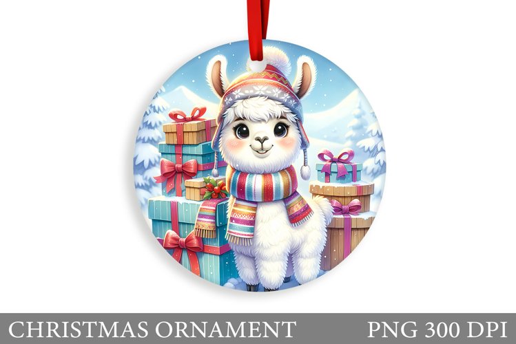 Cute Lama Christmas Ornament. Christmas Ornament Sublimation example image 1