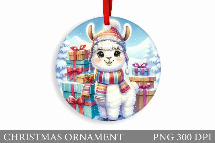 Cute Lama Christmas Ornament. Christmas Ornament Sublimation