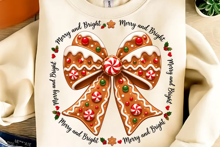 Merry and Bright PNG, Christmas Bow PNG, Funny Christmas PNG