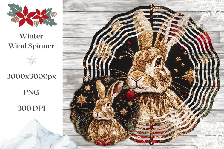 Winter Hare Wind Spinner Print, Christmas Hare Sublimation example image 1