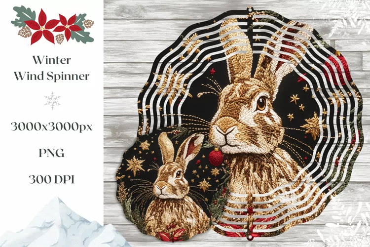 Winter Hare Wind Spinner Print, Christmas Hare Sublimation