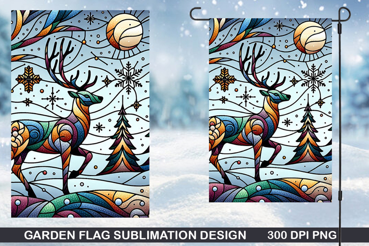 Deer Garden Flag Sublimation| Christmas Garden Flag PNG