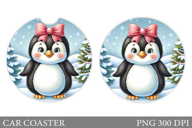 Cute Penguin Car Coaster. Christmas Car Coaster Design example image 1