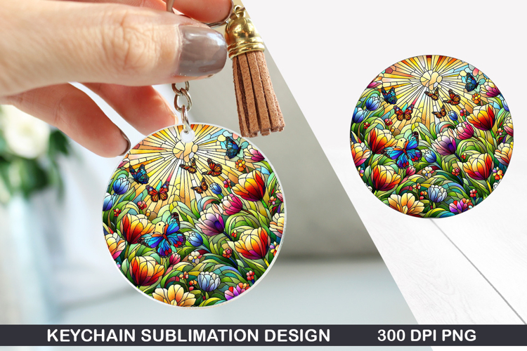 Flower Keychain Sublimation - Spring Keychain PNG Design