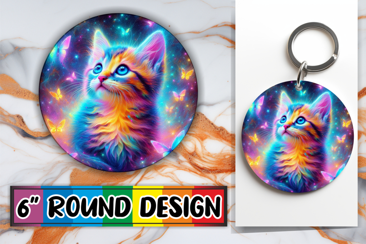 Unique Circle Keychain Magic PNG, Cat