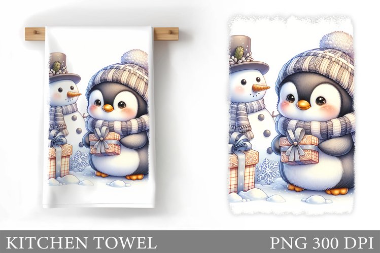 Cute Penguin Kitchen Towel. Christmas Penguin Kitchen Towel example image 1
