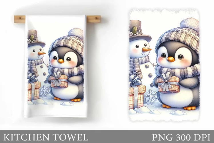 Cute Penguin Kitchen Towel. Christmas Penguin Kitchen Towel