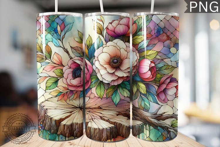 Watercolor Flower Wooden Stump Tumbler - High Quality 3Dpi example image 1