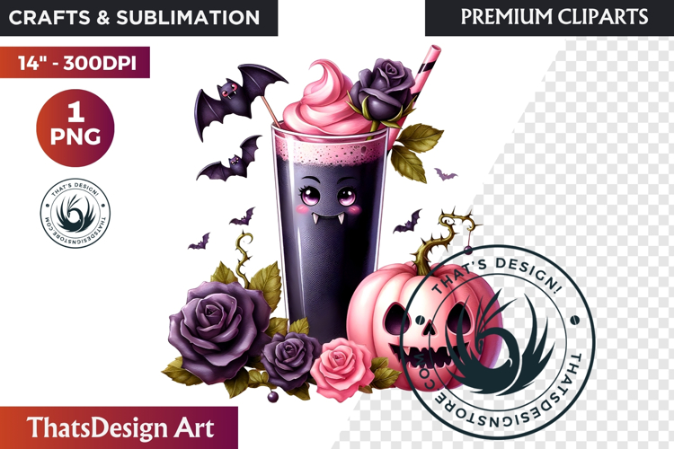Pastel Goth Halloween Drinks - Kawaii Spooky Clipart PNG