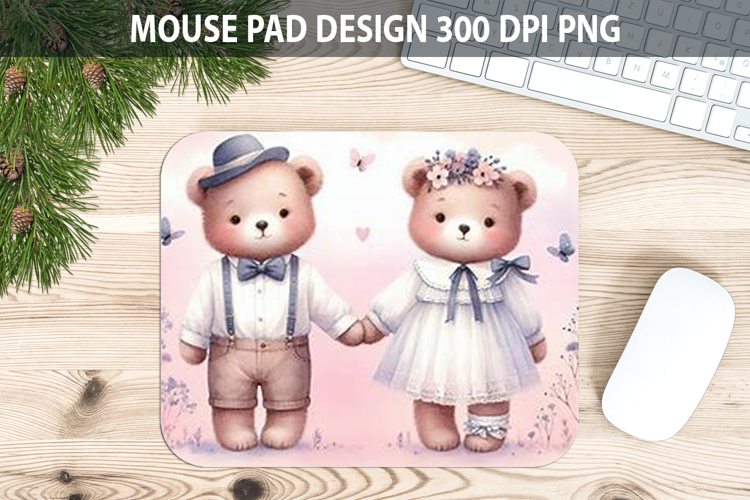 Watercolor Bear Mouse Pad Sublimation - Valentines PNG