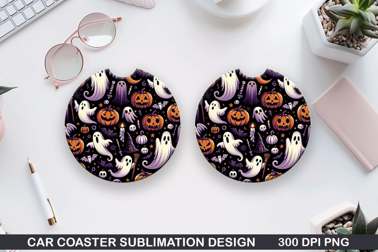 Ghost Car Coaster Sublimation | Halloween Coaster PNG