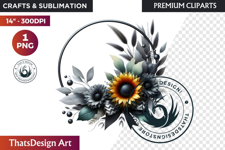 Sunflower Autumn Wreath - Rustic Farmhouse Harvest PNG