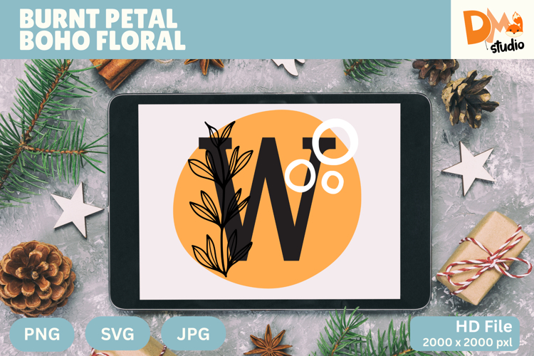 Burnt Petal Boho Floral Monogram