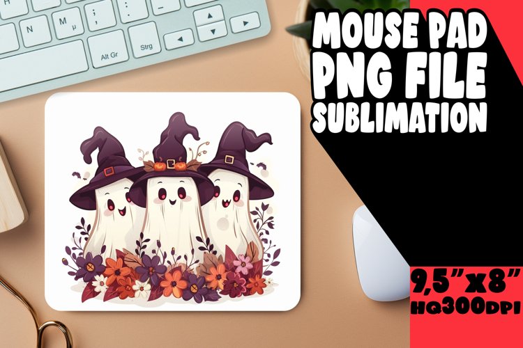 Watercolor Ghost Mouse Pad for Fall PNG