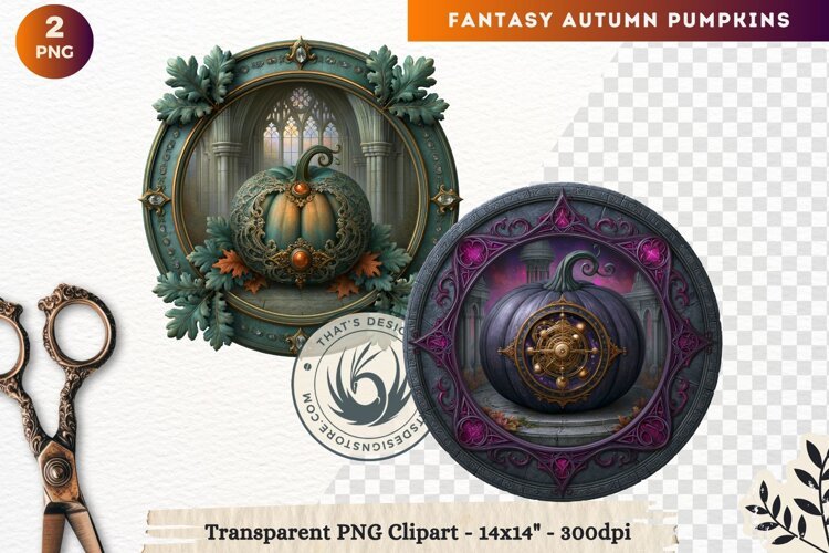 Fantasy Autumn Pumpkins Dark Gothic Clipart sublimation example image 1