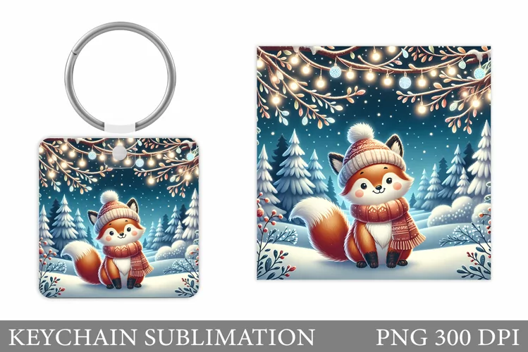 Christmas Fox Keychain. Winter Fox Keychain Design