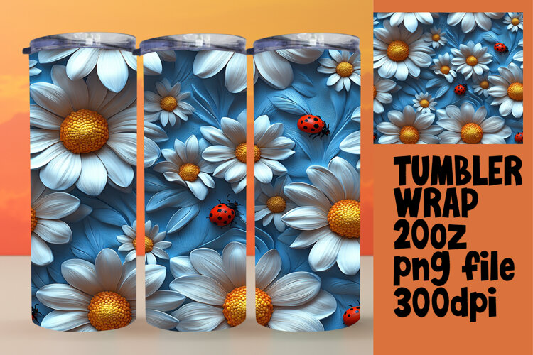 Sublimation Artwork for 20oz Tumbler , 3D Flower example image 1